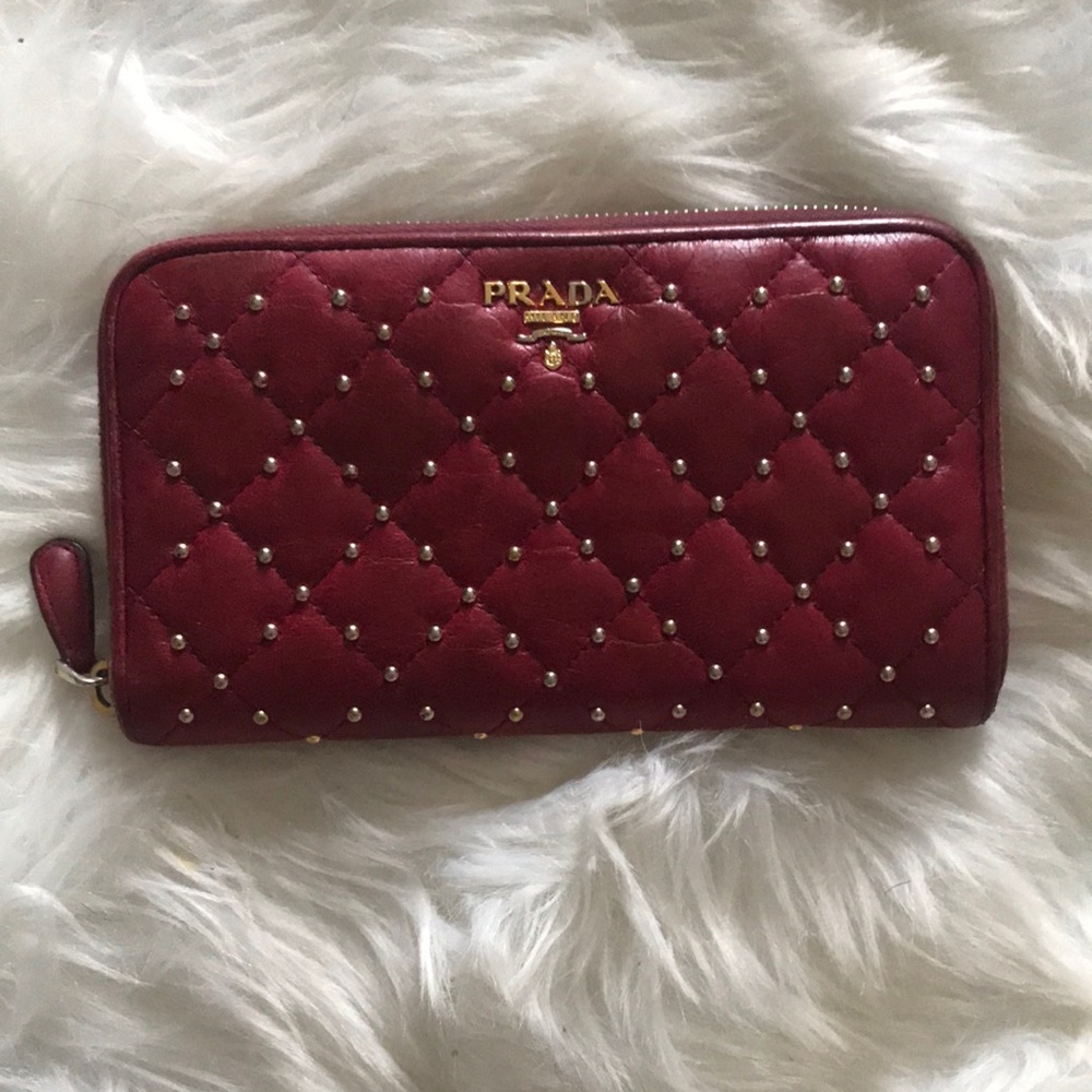 AUTHENTIC PRADE LONG GOLD TONED ZIP WALLET
